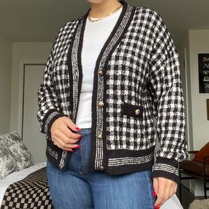 Preppy Black & White Gingham Cardigan